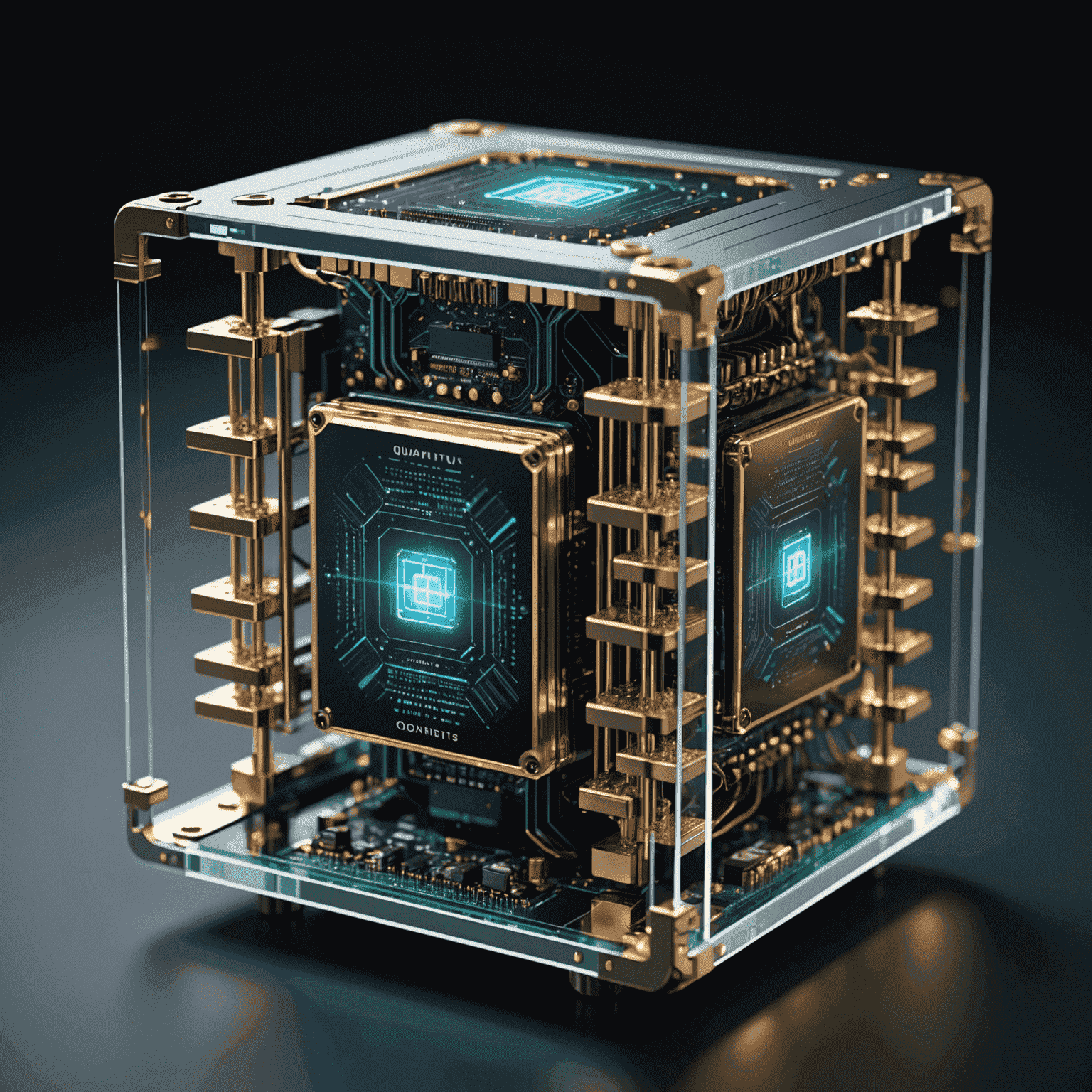 An image depicting a quantum computer, with a sleek, futuristic design and glowing quantum bits (qubits) representing the revolutionary potential of quantum computing technology in the UK.