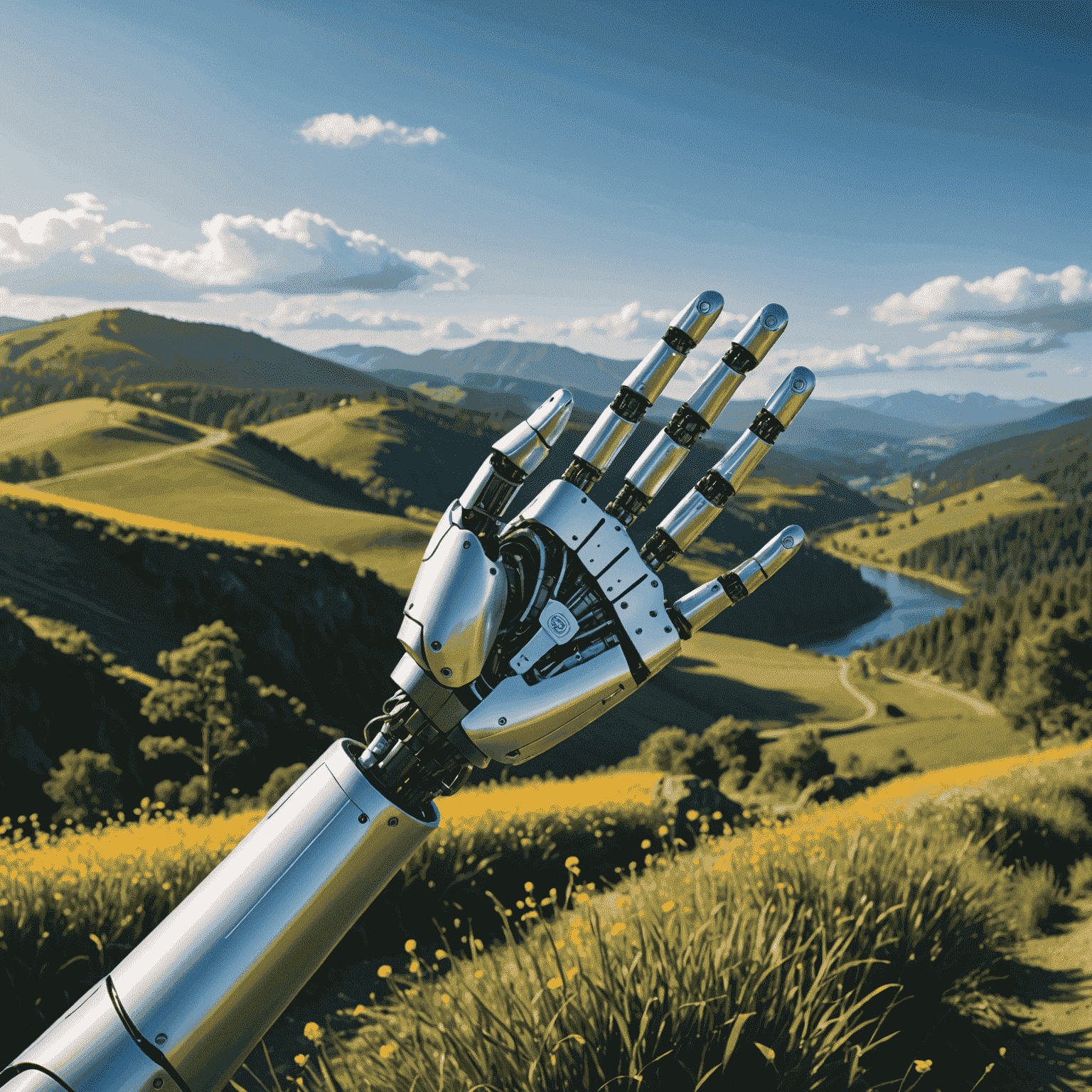 An image illustrating how AI is transforming digital landscapes, with a robot hand reaching out to a digital world